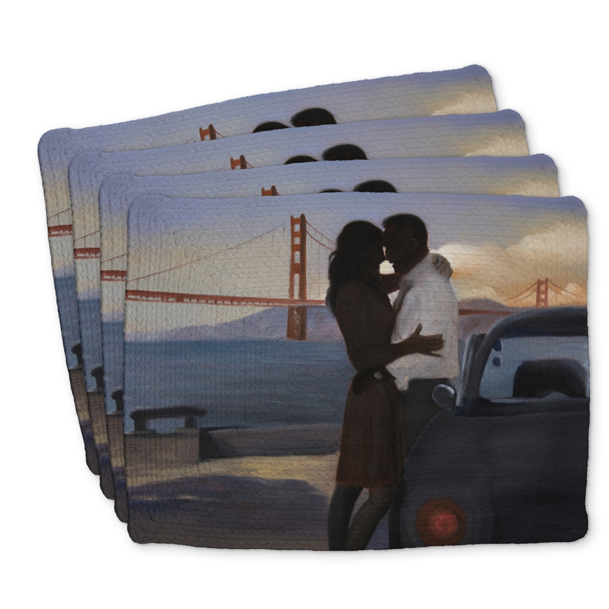 Picture of Begin Home Decor C4BP14180P4X9C 14 x 18 in. Loving Couple in San Francisco Braided Polyester Placemat - Home Decor - Set of 4