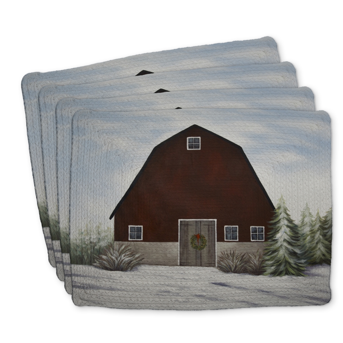 Picture of Begin Home Decor C4BP14185KAL59 14 x 18 in. Its Winter on the Farm - Braided Polyester Placemat - Home Decor - Set of 4