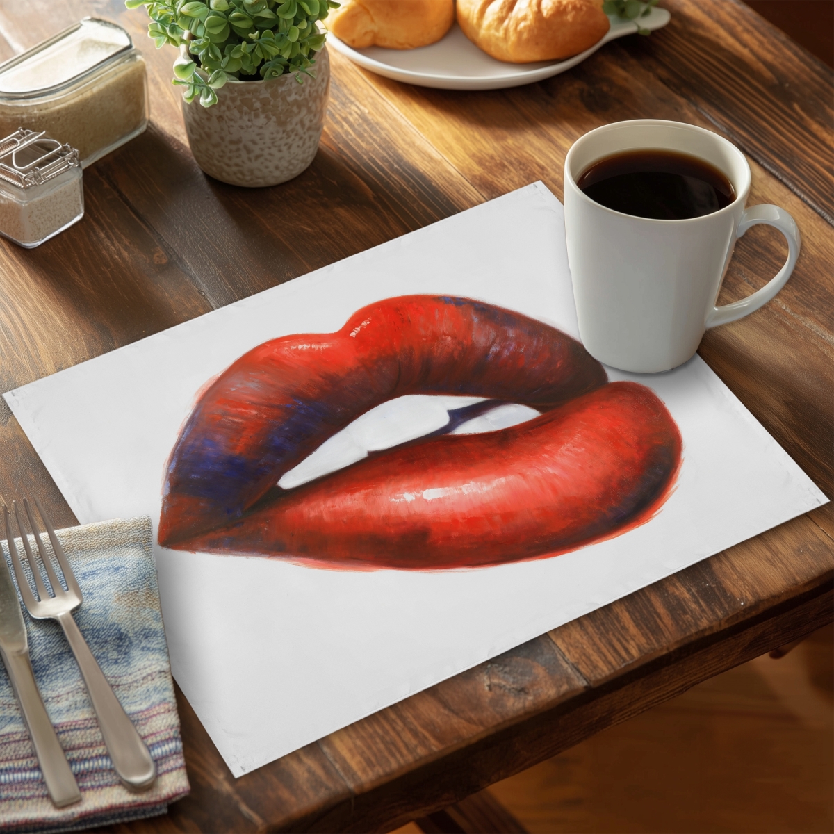 Picture of Begin Home Decor C4PP14183HHWPG 14 x 18 in. Beautiful Red Mouth Polyester Placemat - Home Decor Accent - Set of 4