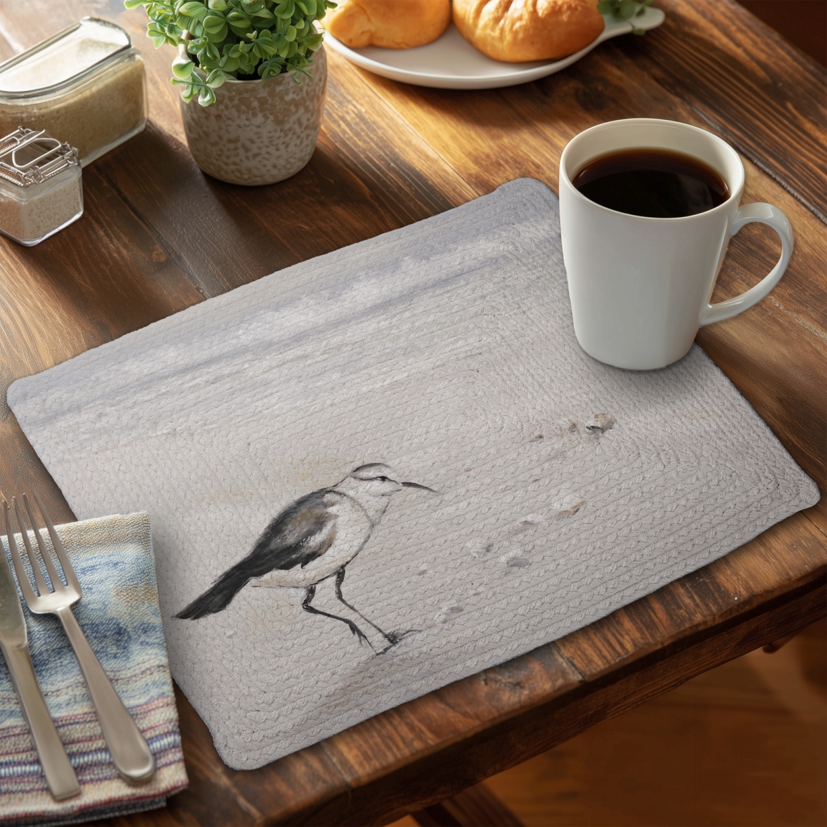 Picture of Begin Home Decor C4BP1418JZLNF4 14 x 18 in. Semipalmated Sandpiper Braided Polyester Placemat - Home Decor - Set of 4