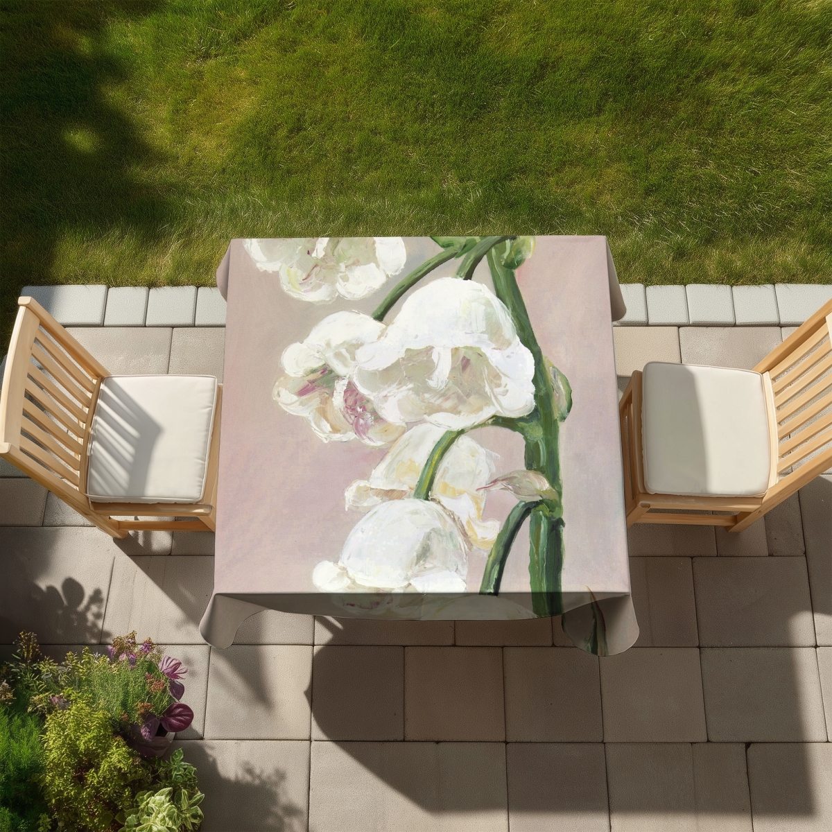 Picture of Begin Home Decor C1TC5858ES6N16 58 x 58 in. Lily of the Valley Floral Tablecloth - Indoor & Outdoor Decor