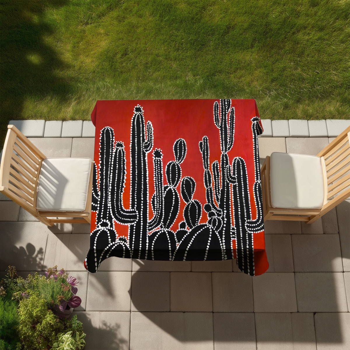 Picture of Begin Home Decor C1TC58586FOP7V 58 x 58 in. Black Tall Cactus Tablecloth - Retro Indoor & Outdoor Decor