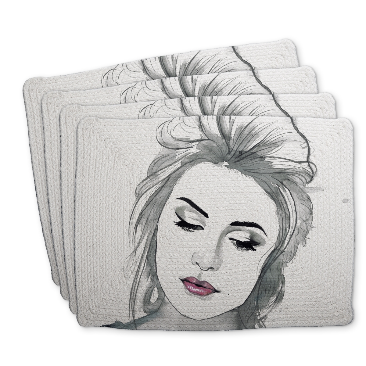 Picture of Begin Home Decor C4BP1418Y94CPE 14 x 18 in. Watercolor Delicate Woman Braided Polyester Placemat - Home Decor - Set of 4
