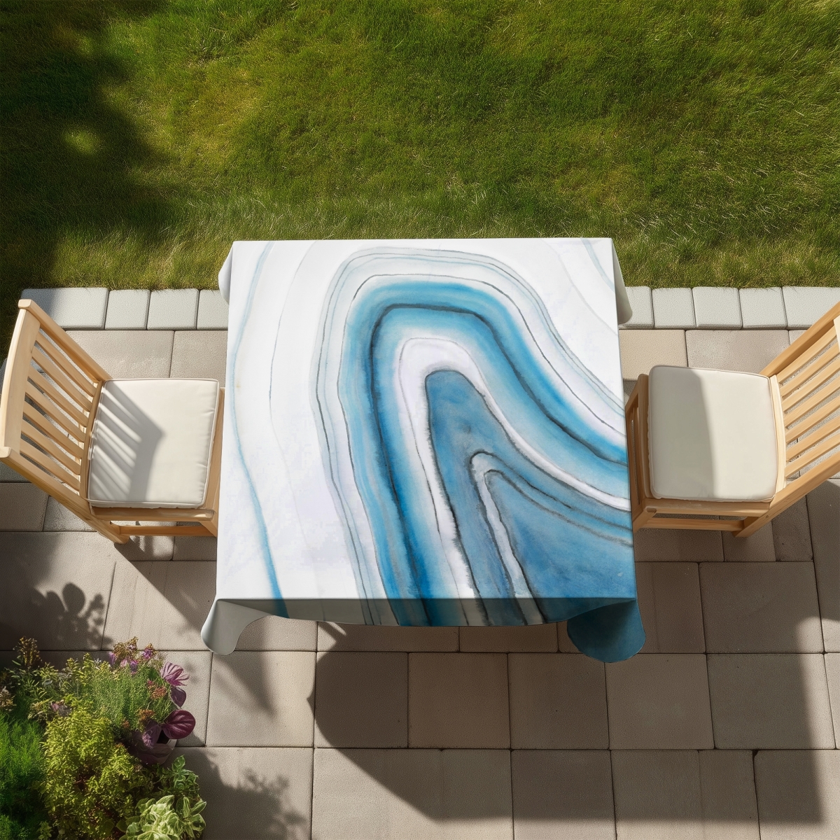 Picture of Begin Home Decor C1TC5858NI0CMM 58 x 58 in. Round Geode - Abstract Blue Tablecloth for Home Decor - Indoor Outdoor