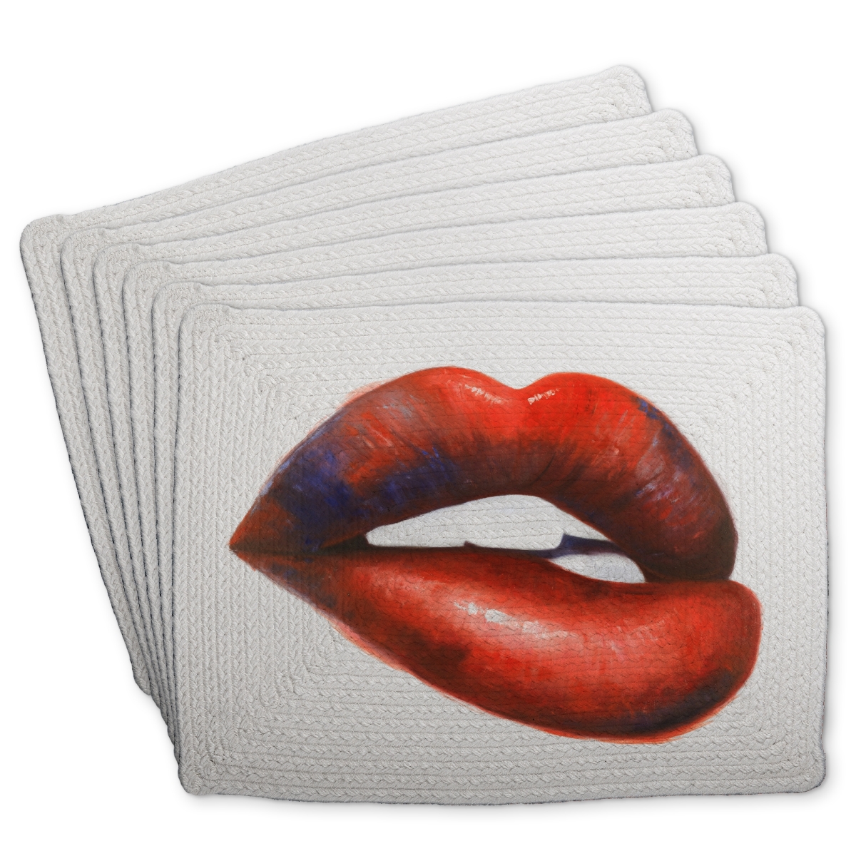 Picture of Begin Home Decor C6BP1418UL31B9 14 x 18 in. Beautiful Red Mouth - Braided Polyester Placemat for Decor - Set of 6
