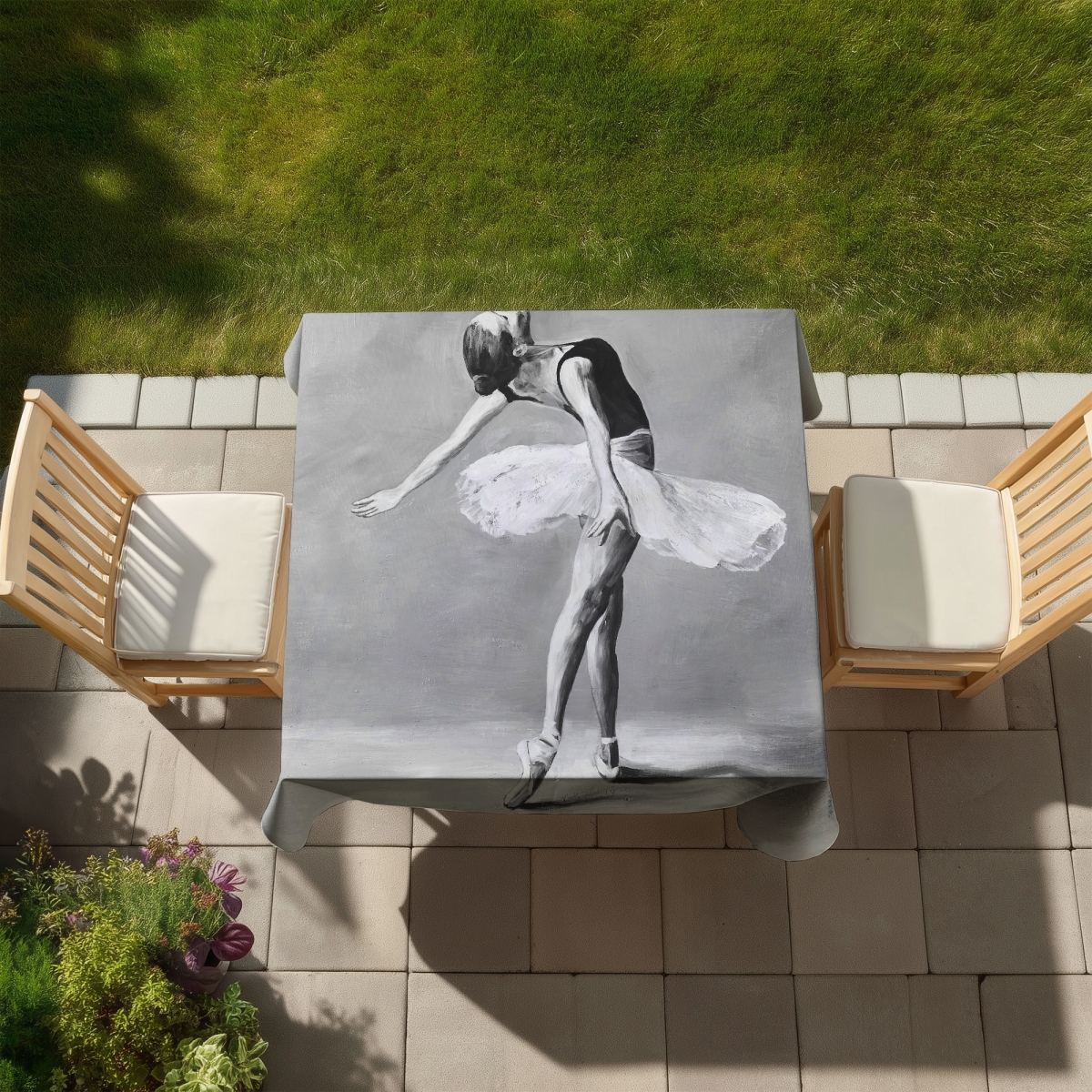 Picture of Begin Home Decor C1TC5858Y9QINL 58 x 58 in. Classic Ballet Dancer Tablecloth - Bedroom Hobbies Decor