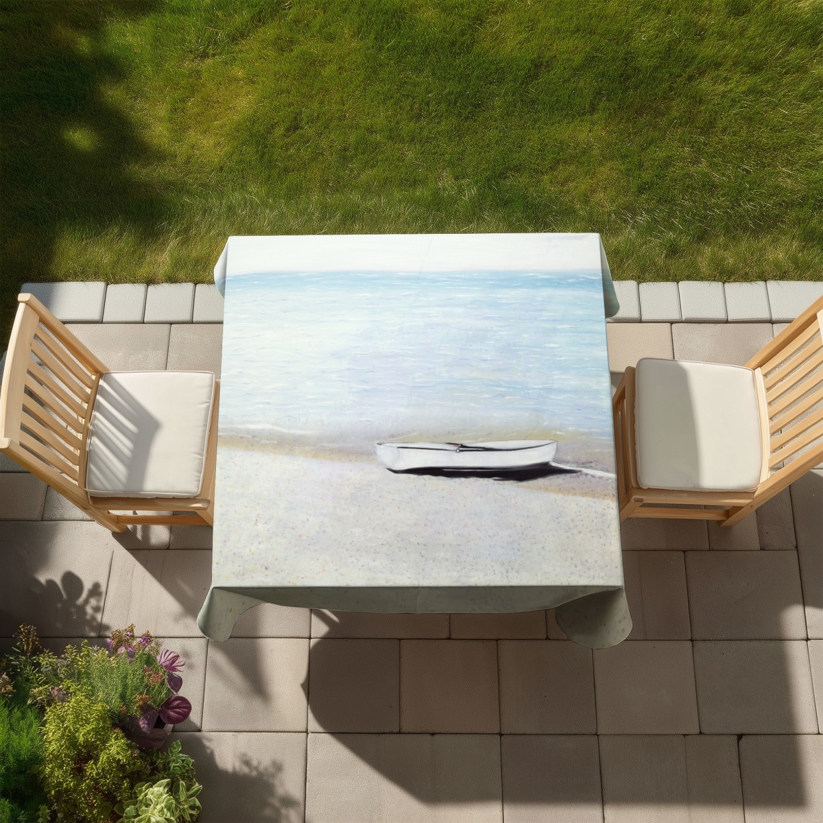 Picture of Begin Home Decor C1TC5858BEQI0I 58 x 58 in. Coastal Marine Blue Tablecloth - Along the Sea Home Decor