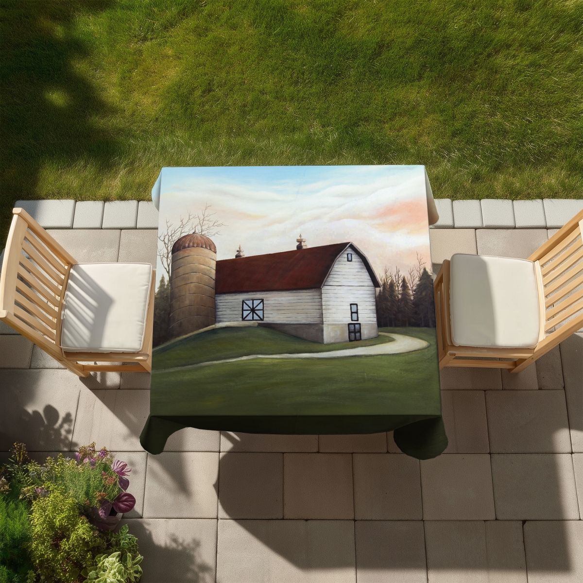 Picture of Begin Home Decor C1TC5858U4E8GK 58 x 58 in. White Barn Indoor & Outdoor Architecture Tablecloth - Home Decor