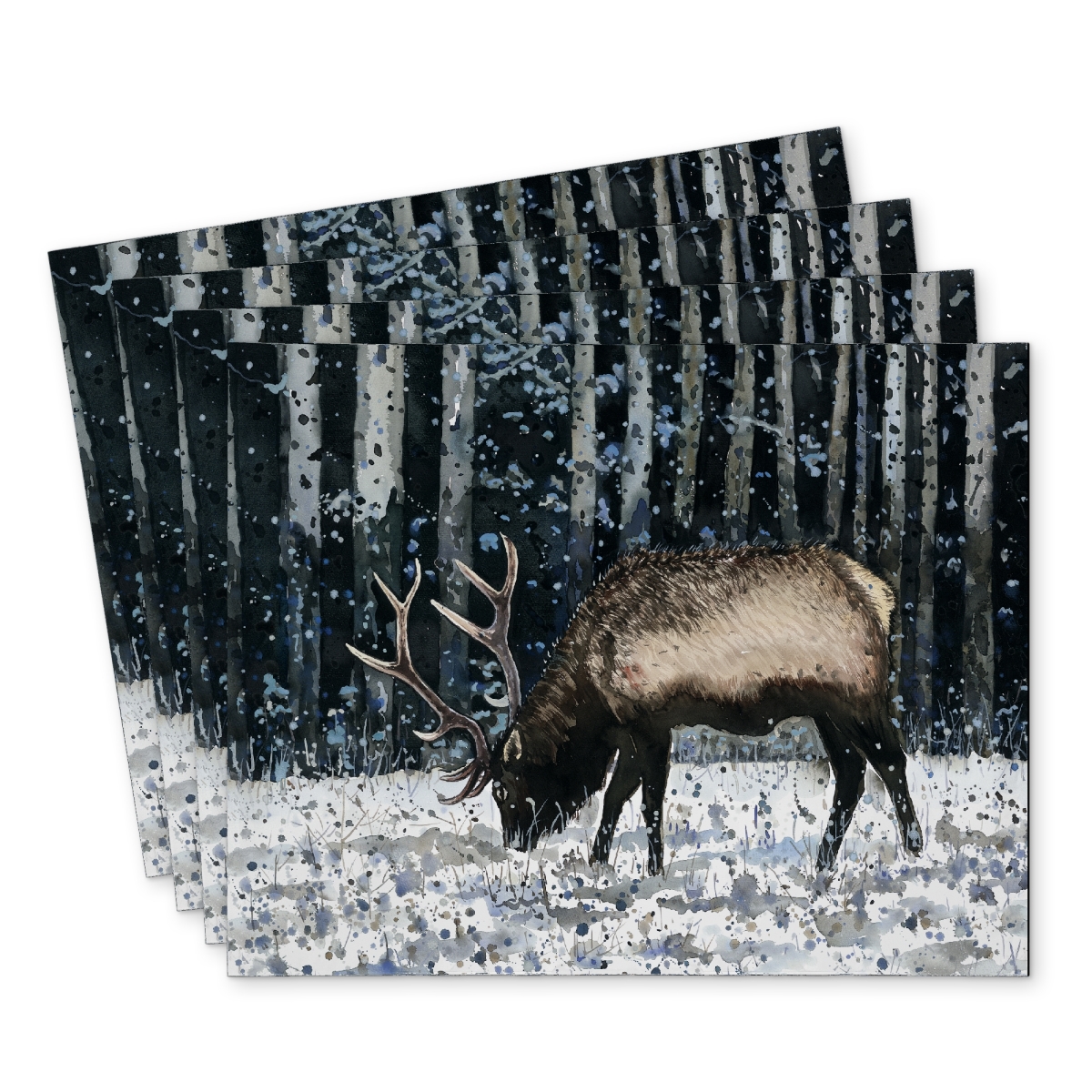 Picture of Begin Home Decor C4PP1418DSHM77 14 x 18 in. Caribou in the Winter Forest Polyester Placemat - Home Decor - Set of 4