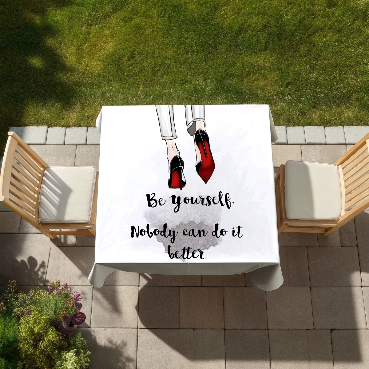 Picture of Begin Home Decor C1TC58584ZMXGE 58 x 58 in. Be Yourself Tablecloth - Versatile Bedroom Shoes Decor