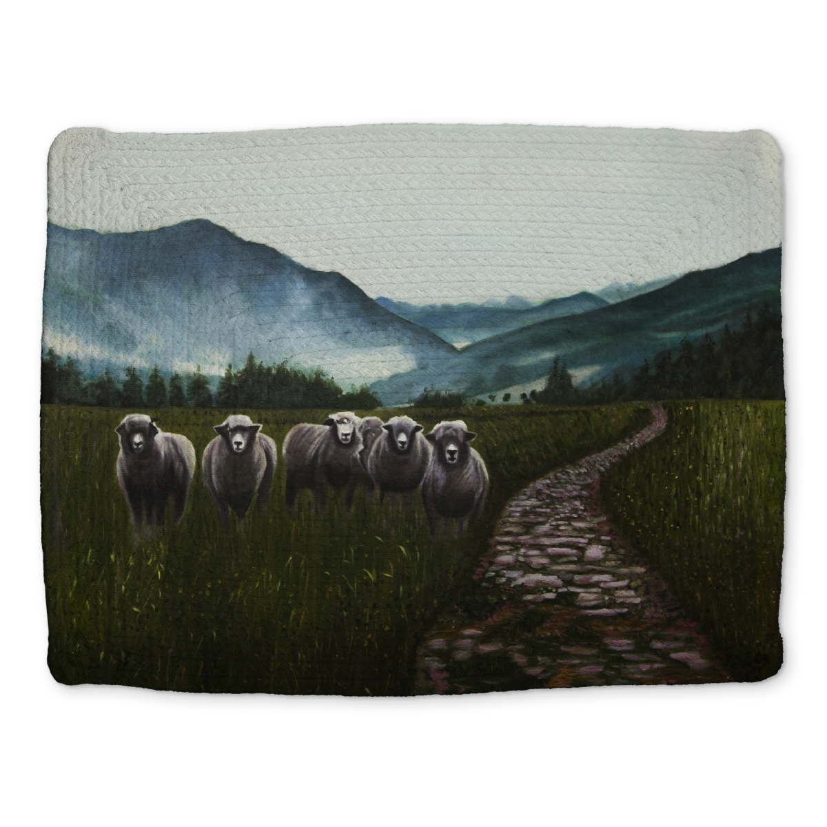 Picture of Begin Home Decor CBPM1418TUYR6J 14 x 18 in. Sheep in the Countryside Green Animals Braided Placemat Decor
