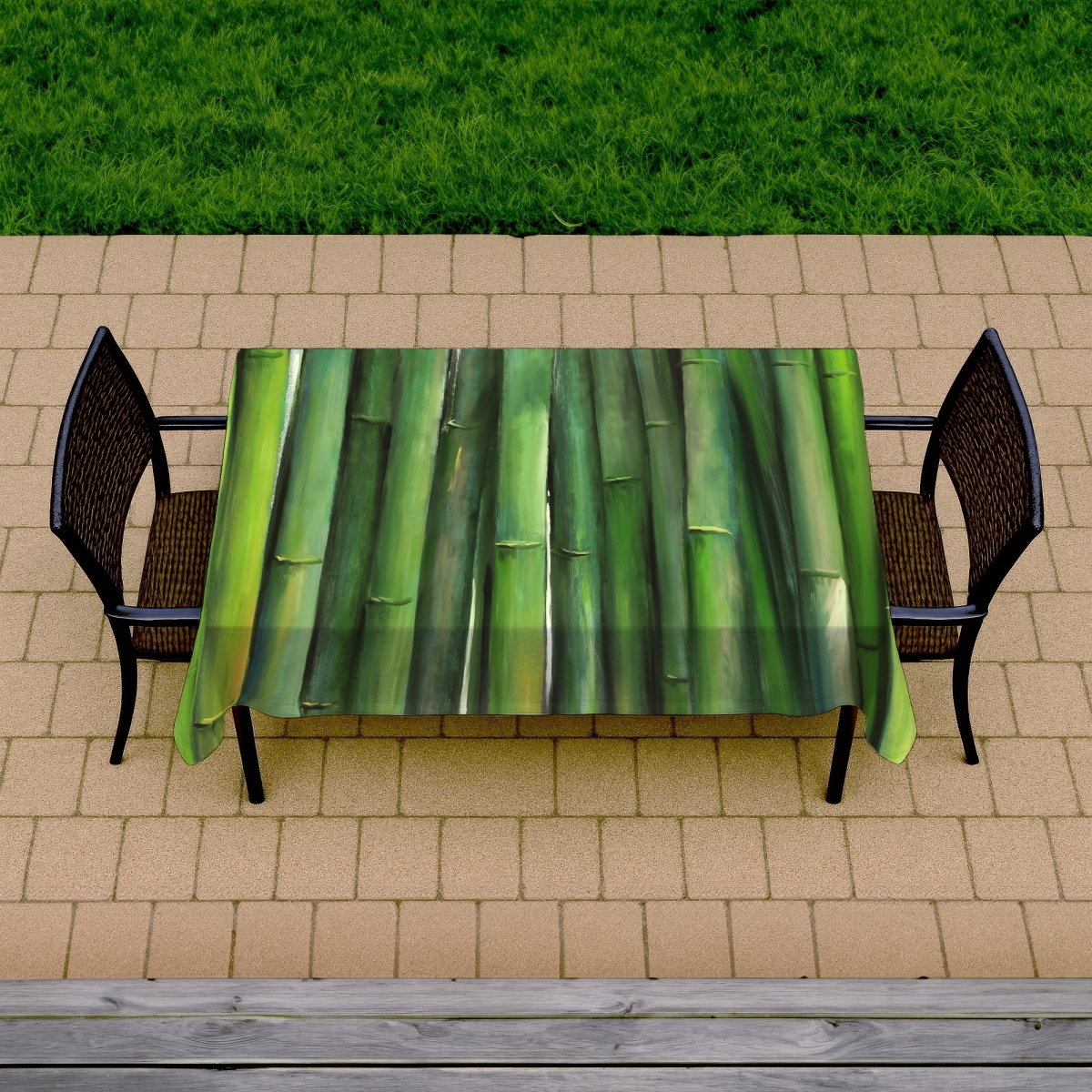 Picture of Begin Home Decor C1TCLRGEOG1BAU 58 x 102 in. Green Bamboo Tablecloth - Floral & Botanical Indoor & Outdoor