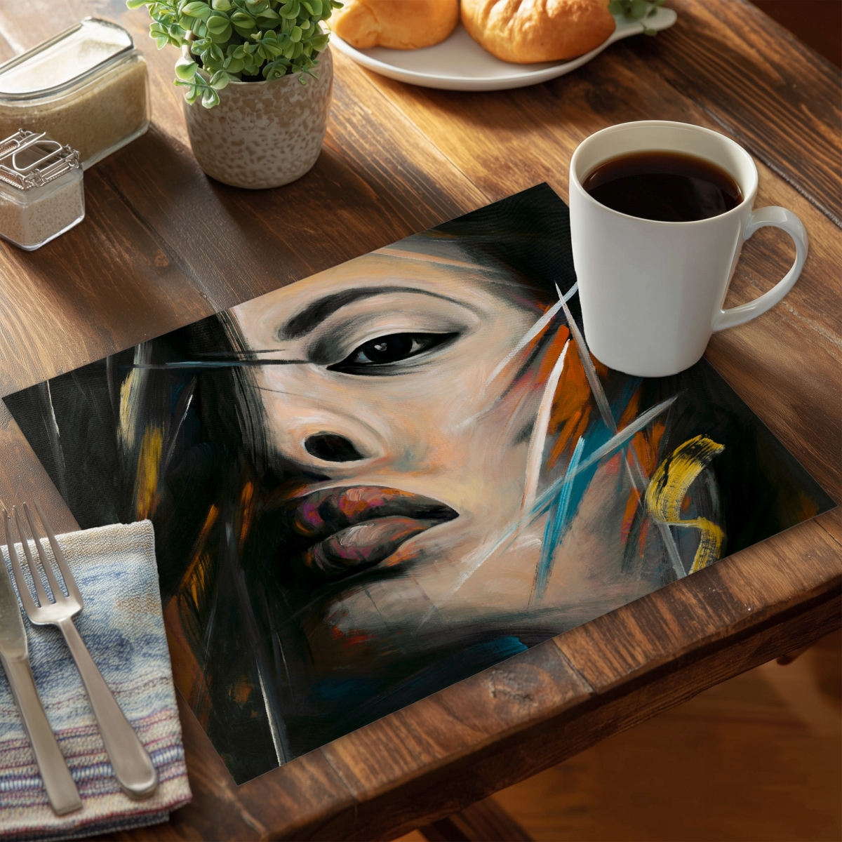 Picture of Begin Home Decor C4PP14184WB6XE 14 x 18 in. Abstract Woman Portrait Polyester Placemat - Home Decor Accent - Set of 4