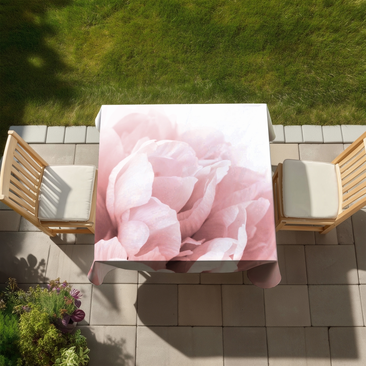 Picture of Begin Home Decor C1TC5858CF96AD 58 x 58 in. Peony Flower Dream Tablecloth - Romantic Botanicals Decor