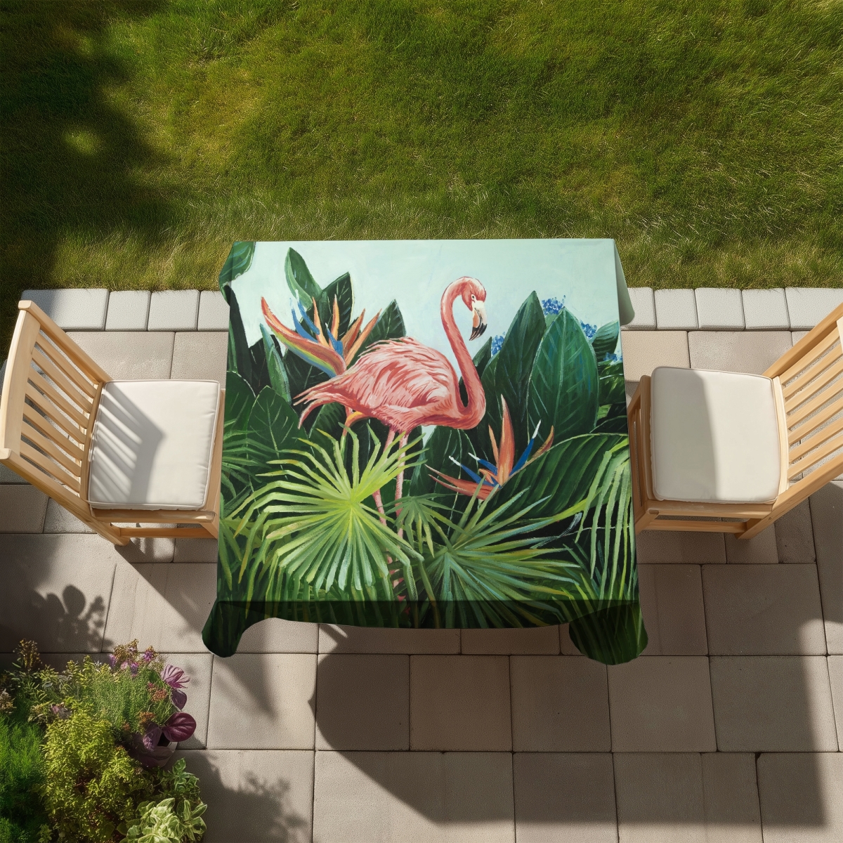 Picture of Begin Home Decor C1TC5858SZIPRG 58 x 58 in. Tropical Flamingo Pink Botanical Tablecloth - Home Decor
