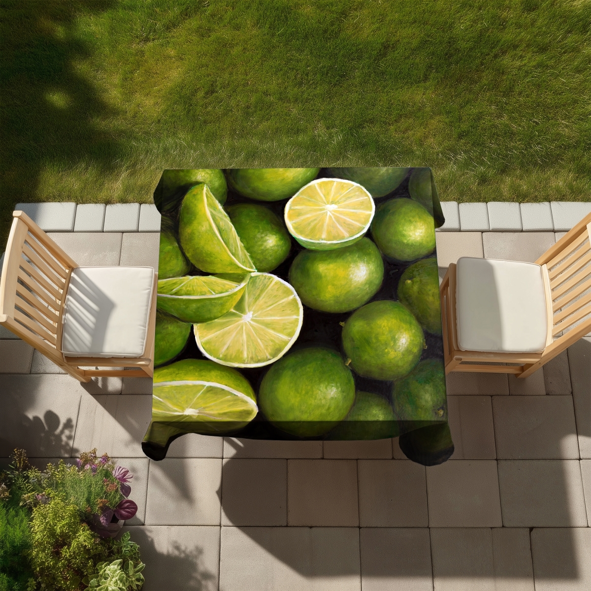 Picture of Begin Home Decor C1TC5858IRCAAO 58 x 58 in. Basket of Limes Tablecloth - Stylish Home Decor for Kitchen