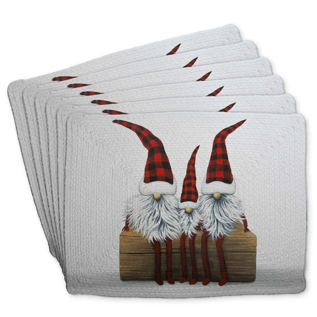 Picture of Begin Home Decor C6BP1418SVDI24 14 x 18 in. Three Christmas Gnomes Braided Polyester Placemat - Home Decor - Set of 6
