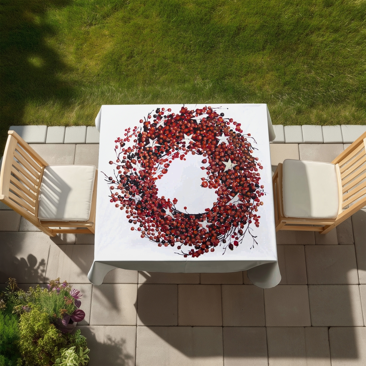 Picture of Begin Home Decor C1TC5858I92JAP 58 x 58 in. Red Berry Wreath Tablecloth - Rustic Indoor & Outdoor Decor