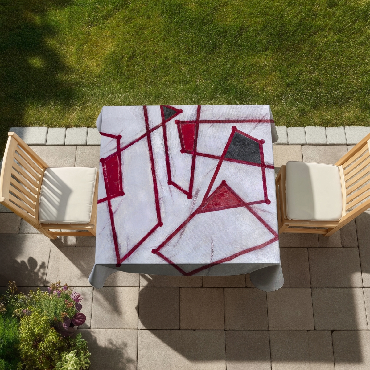 Picture of Begin Home Decor C1TC5858391SIA 58 x 58 in. Red Outlines Shapes Tablecloth - Contemporary Indoor Outdoor Decor