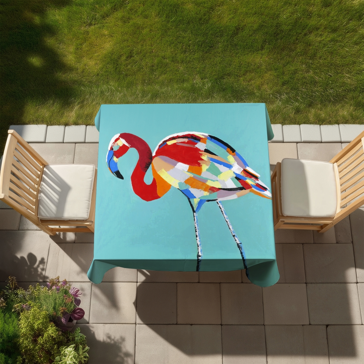 Picture of Begin Home Decor C1TC5858JDUQX1 58 x 58 in. Abstract Flamingo Tablecloth - Red Animals Home Decor