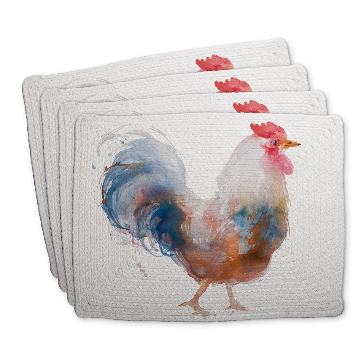 Picture of Begin Home Decor C4BP1418ZM5NOA 14 x 18 in. Watercolor Rooster Braided Polyester Placemat - Home Decor - Set of 4