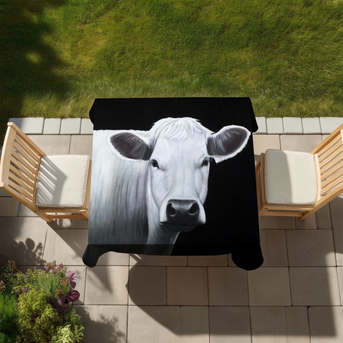 Picture of Begin Home Decor C1TC5858S5L9J1 58 x 58 in. White Cow Monochrome Tablecloth - Indoor & Outdoor Home Decor