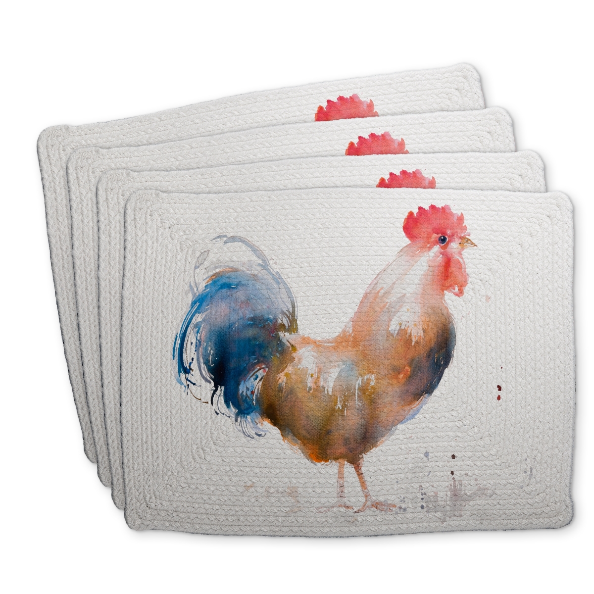 Picture of Begin Home Decor C4BP1418HBHEMI 14 x 18 in. Rooster Watercolor Style Braided Polyester Placemat - Home Decor - Set of 4