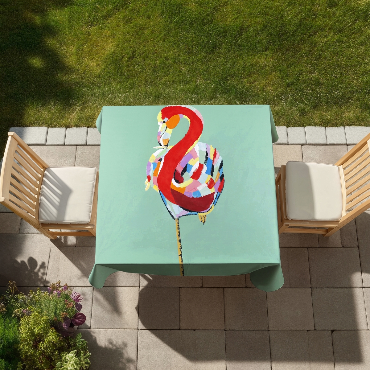 Picture of Begin Home Decor C1TC5858N8BV63 58 x 58 in. Red Retro Flamingo Tablecloth - Indoor & Outdoor Home Decor