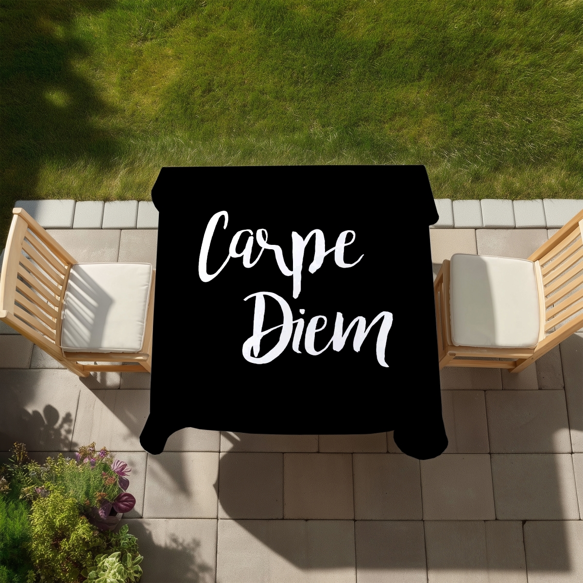 Picture of Begin Home Decor C1TC5858O17BH2 58 x 58 in. Carpe Diem 2 White Bedroom Shapes Tablecloth - Indoor & Outdoor