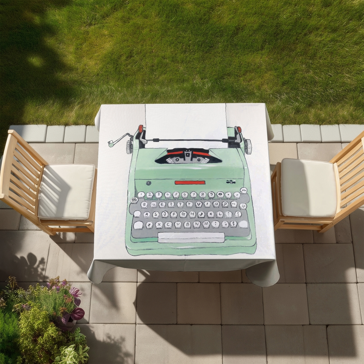 Picture of Begin Home Decor C1TC585889Q5Z7 58 x 58 in. Mint Typewriter Retro Office Tablecloth - Indoor & Outdoor Decor