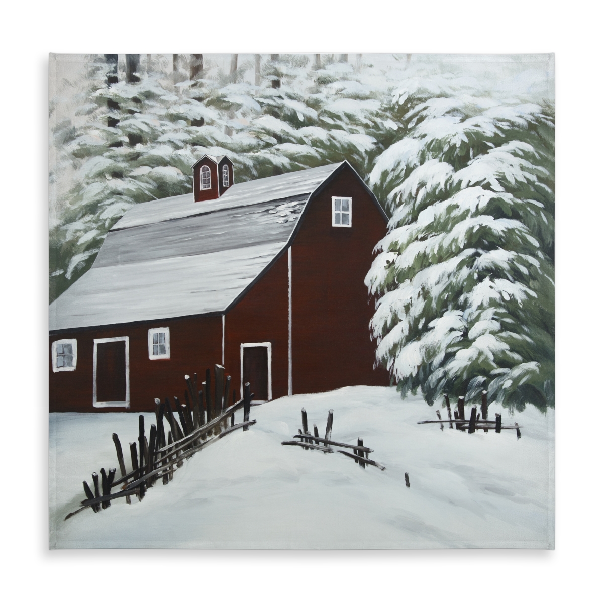 Picture of Begin Home Decor C1TC5858VOTFMU 58 x 58 in. Rustic White Tablecloth - Red Barn in Snow - Indoor & Outdoor Decor