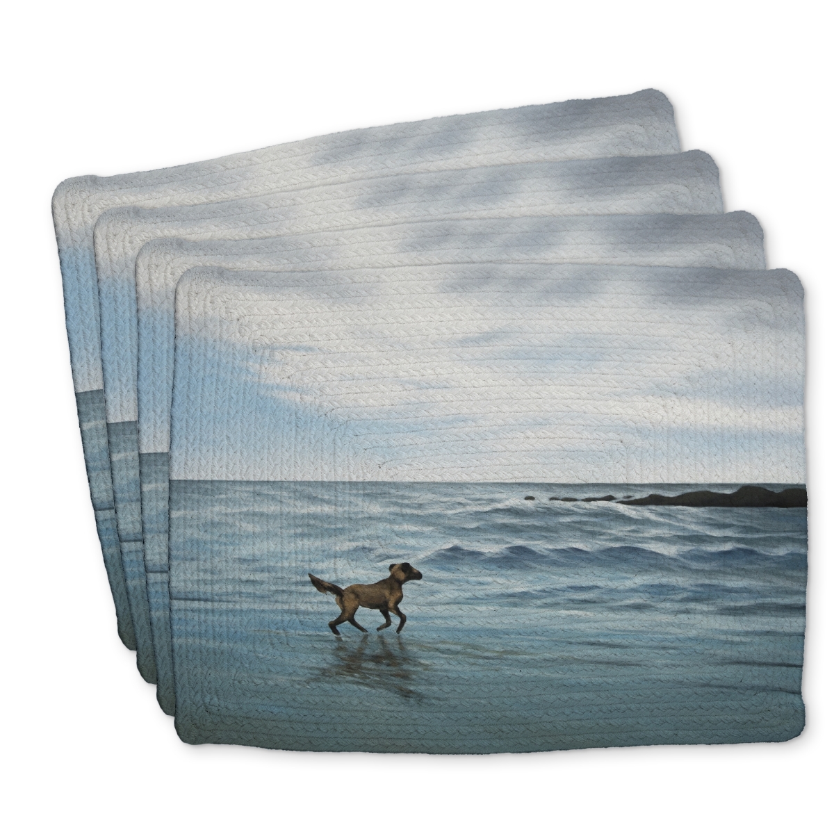 Picture of Begin Home Decor C4BP1418UZZO7B 14 x 18 in. Dog on the Beach Braided Polyester Placemat for Home Decor - Set of 4