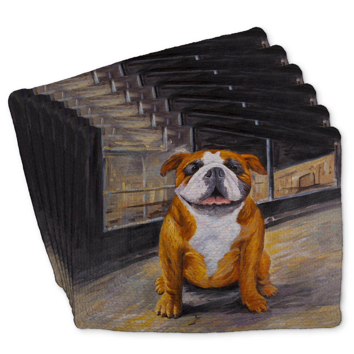 Picture of Begin Home Decor C6BP1418MOFBCH 14 x 18 in. Smiling Bulldog Braided Polyester Placemat - Home Decor - Set of 6