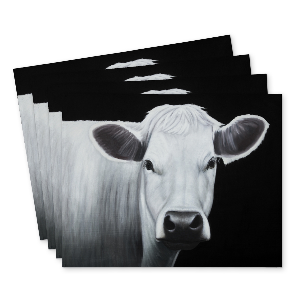 Picture of Begin Home Decor C4PP14184BMBH8 14 x 18 in. White Cow Polyester Placemat - Stylish Home Decor Accent - Set of 4