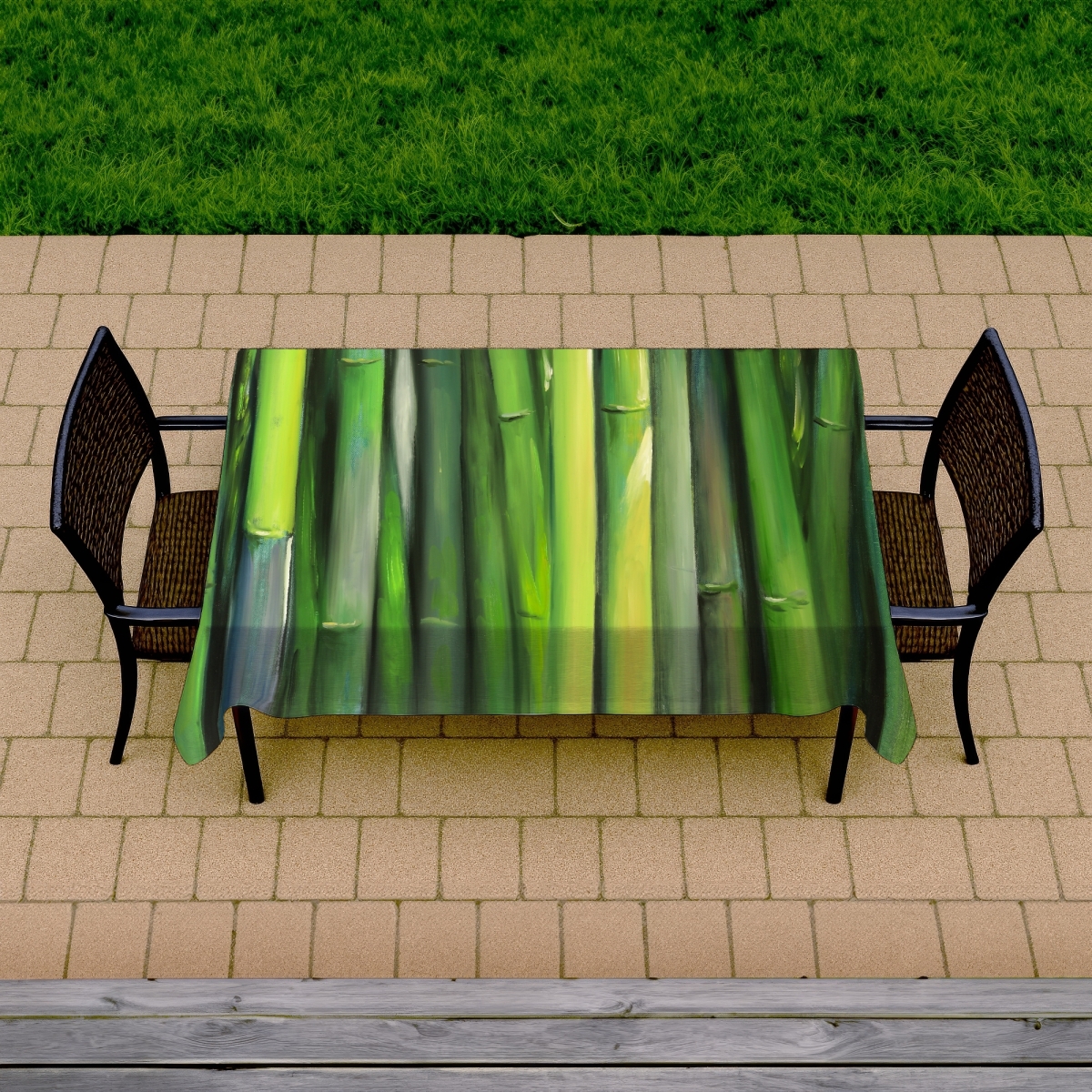 Picture of Begin Home Decor C1TCLRGEOLYFXO 58 x 102 in. Bamboo Plant Tablecloth - Green Botanical Decor for Home