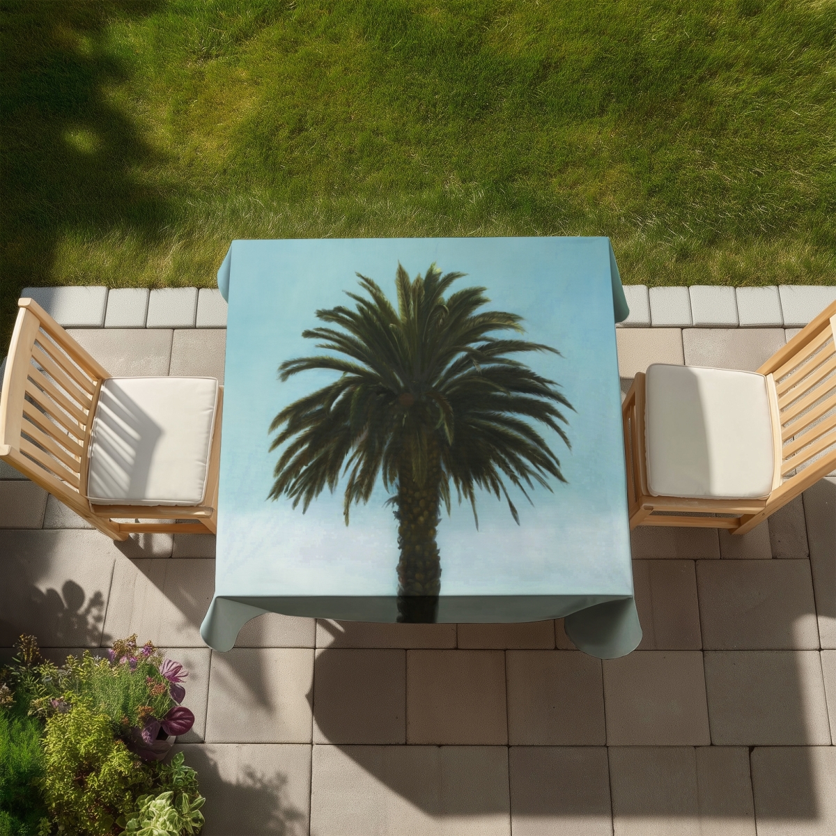Picture of Begin Home Decor C1TC5858T4EBGO 58 x 58 in. Tropical Palm Tablecloth - Trees Coastal Blue Indoor & Outdoor