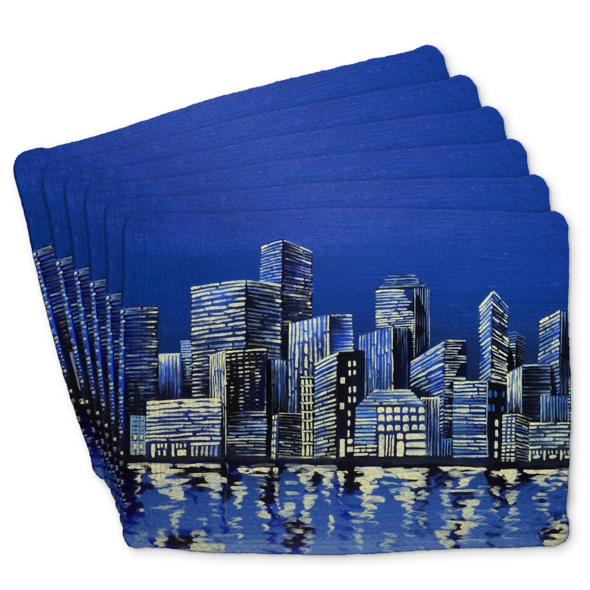 Picture of Begin Home Decor C6BP1418MCFRZ1 14 x 18 in. City in Blue Braided Polyester Placemat - Home Decor Essential - Set of 6