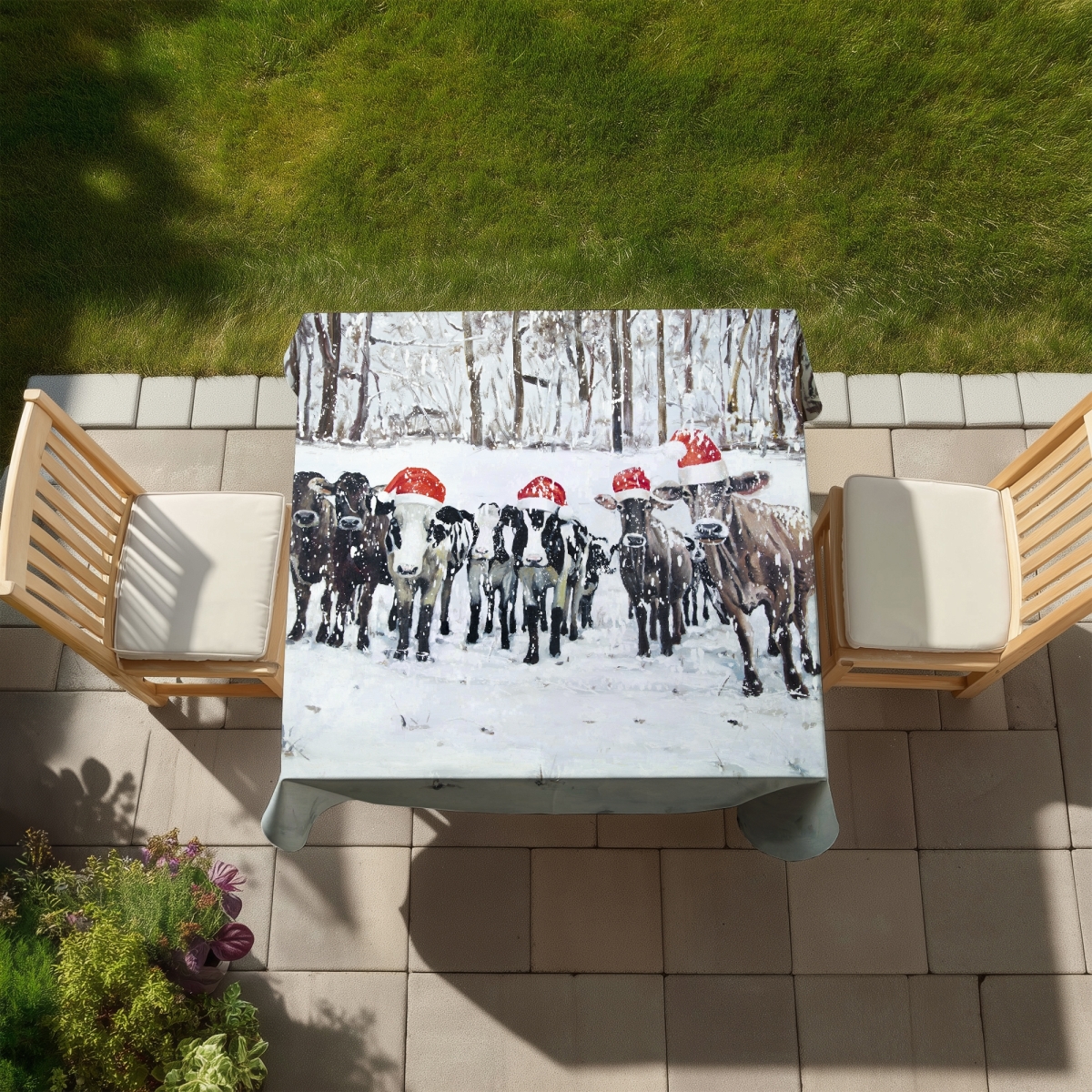 Picture of Begin Home Decor C1TC5858PCACDF 58 x 58 in. Curious Christmas Cows Tablecloth - Indoor & Outdoor Decor