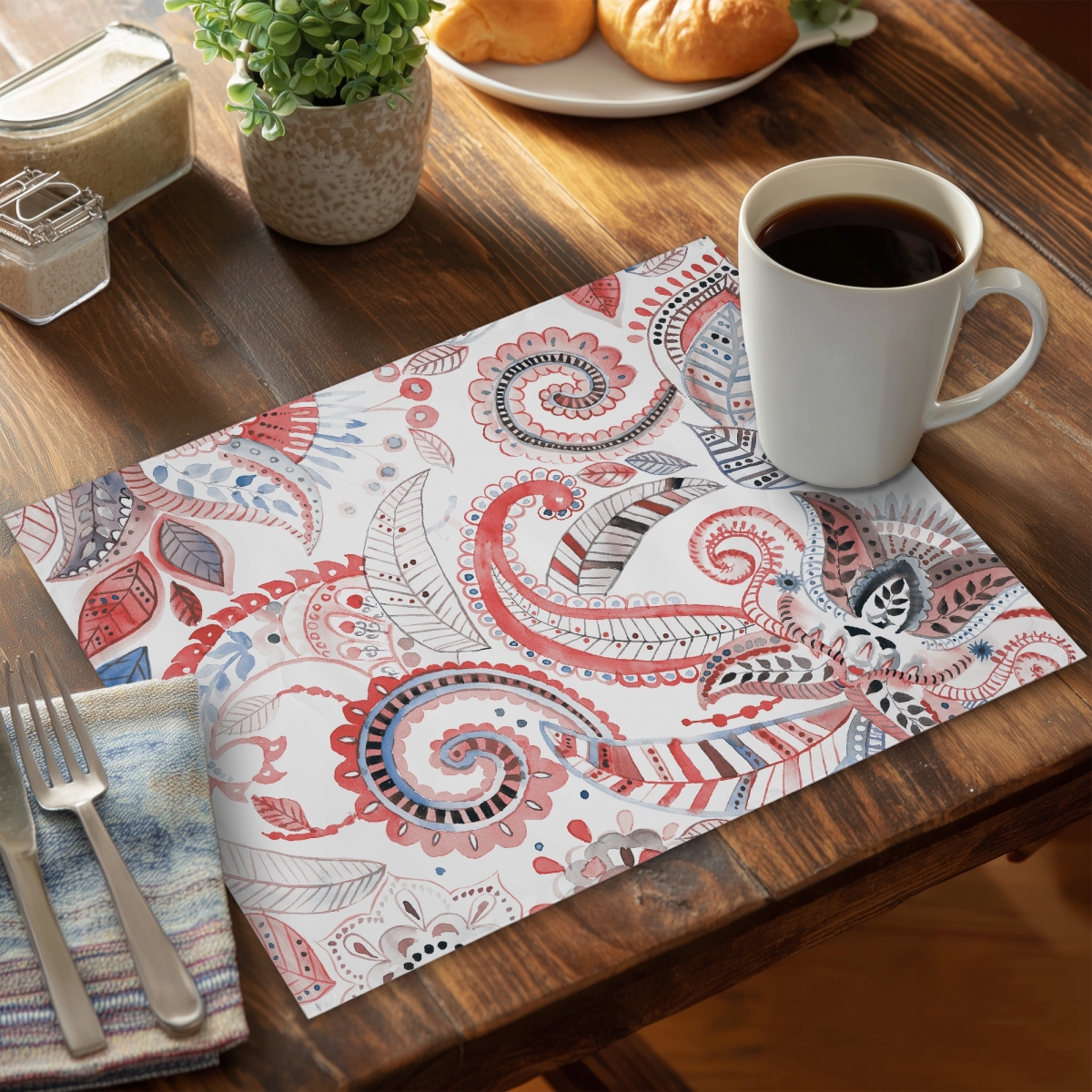 Picture of Begin Home Decor C4PP1418GS67X2 14 x 18 in. Paisley Pattern Polyester Placemat - Stylish Home Decor - Set of 4