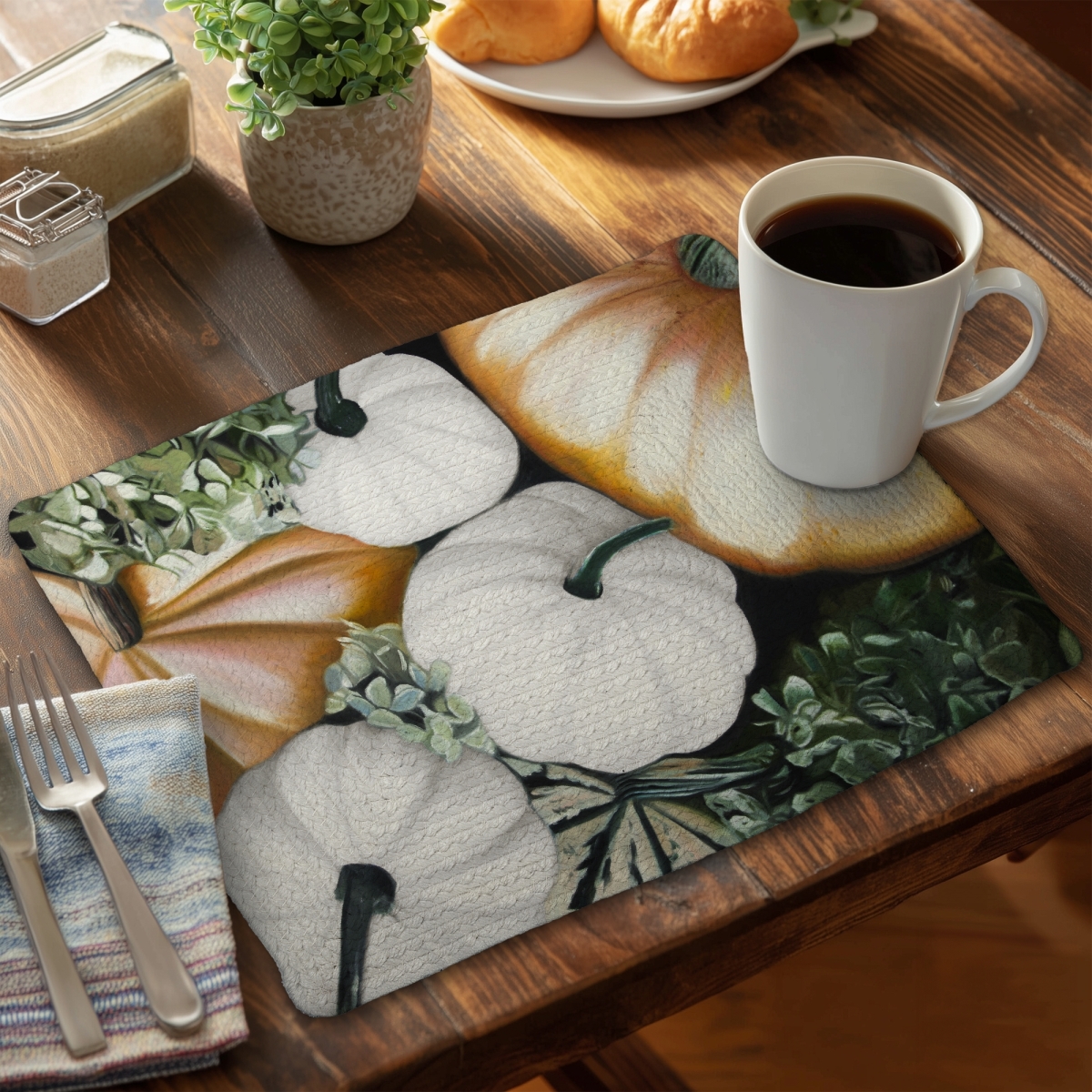 Picture of Begin Home Decor CBPM1418W6V5FA 14 x 18 in. Fall Pumpkins Rustic Braided Polyester Placemat - Home Decor