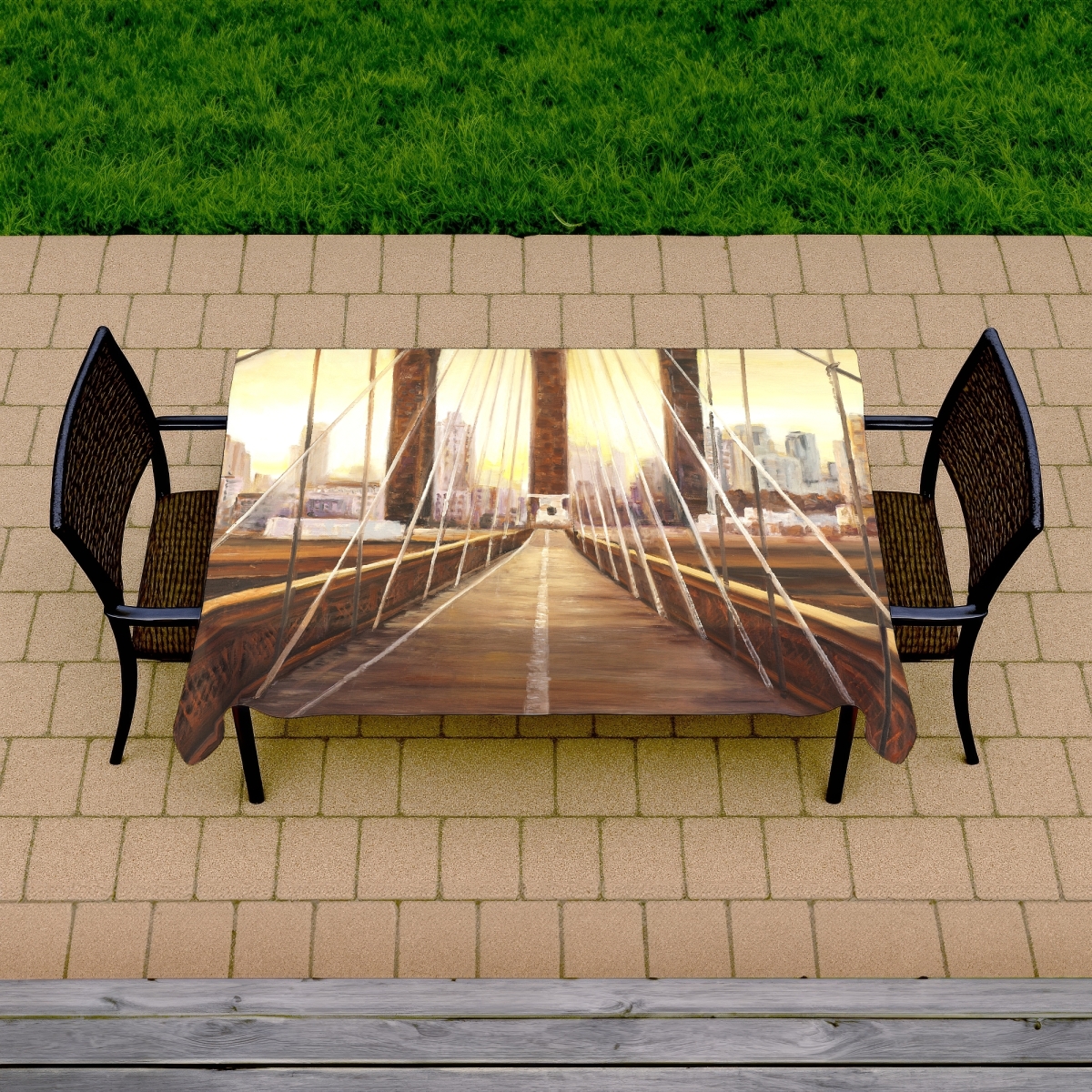Picture of Begin Home Decor C1TCLRGEOSUK25 58 x 102 in. Sunset on Brooklyn Bridge Tablecloth - Indoor & Outdoor Decor