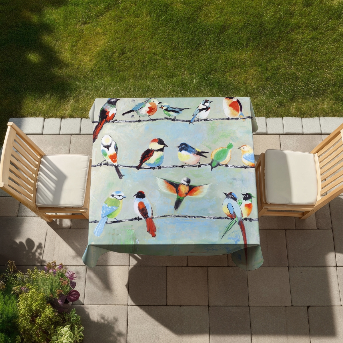 Picture of Begin Home Decor C1TC5858O0TNIZ 58 x 58 in. Small Abstract Colorful Birds Tablecloth - Living Room Decor