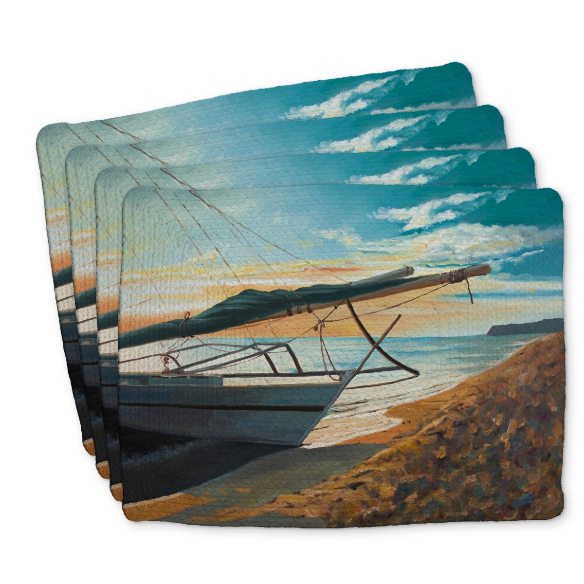 Picture of Begin Home Decor C4BP1418CPPEIY 14 x 18 in. Peaceful Seaside Braided Polyester Placemat for Home Decor - Set of 4