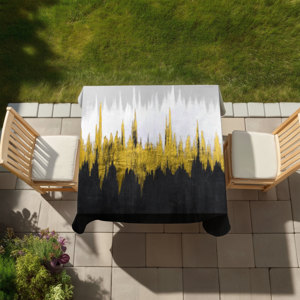 Picture of Begin Home Decor C1TC5858S3ZL1D 58 x 58 in. Gray Minimalist Tablecloth - Golden Zigzag Indoor & Outdoor Decor