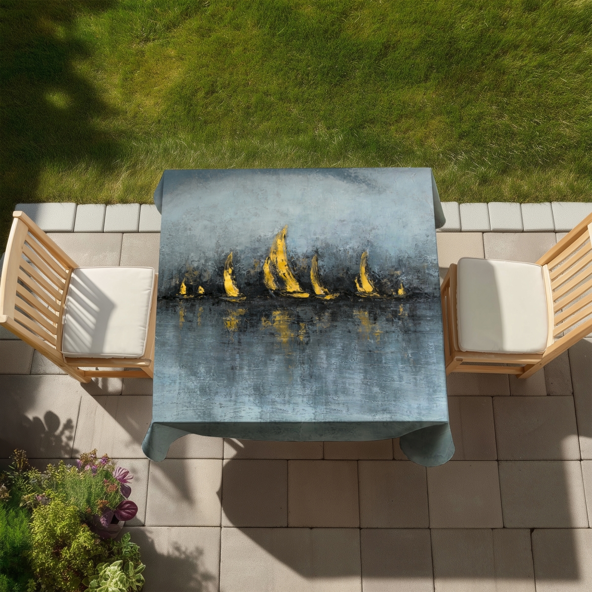 Picture of Begin Home Decor C1TC5858FXH8OE 58 x 58 in. Set Sail Tablecloth - Indoor & Outdoor Hobbies Bedroom Decor