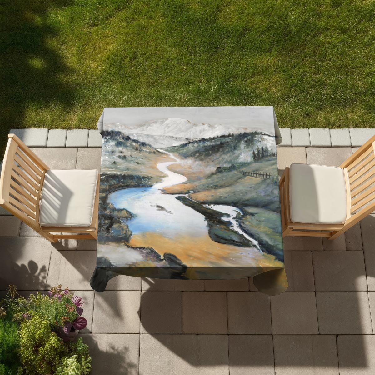 Picture of Begin Home Decor C1TC5858GJ2VZA 58 x 58 in. Landscape Mountains Bedroom Tablecloth - Indoor Outdoor Decor