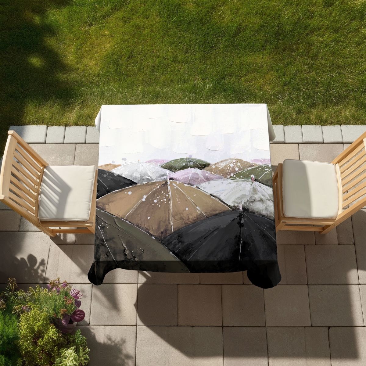 Picture of Begin Home Decor C1TC5858FIKER7 58 x 58 in. Spring Showers Pink Object Tablecloth - Indoor & Outdoor Decor