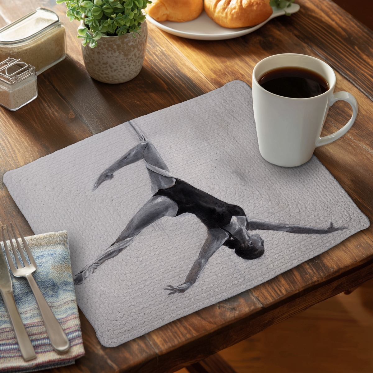 Picture of Begin Home Decor C4BP1418GMHNH6 14 x 18 in. Dancer on Aerial Silks Braided Polyester Placemat - Home Decor - Set of 4