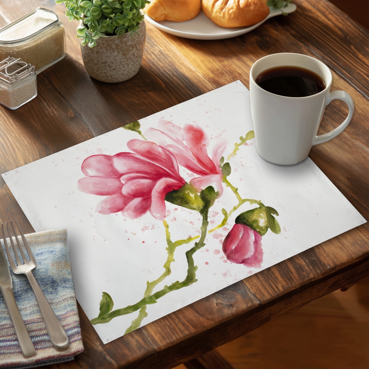 Picture of Begin Home Decor C4PP1418GU93YI 14 x 18 in. Magnolia Flowers Polyester Placemat - Elegant Home Decor - Set of 4