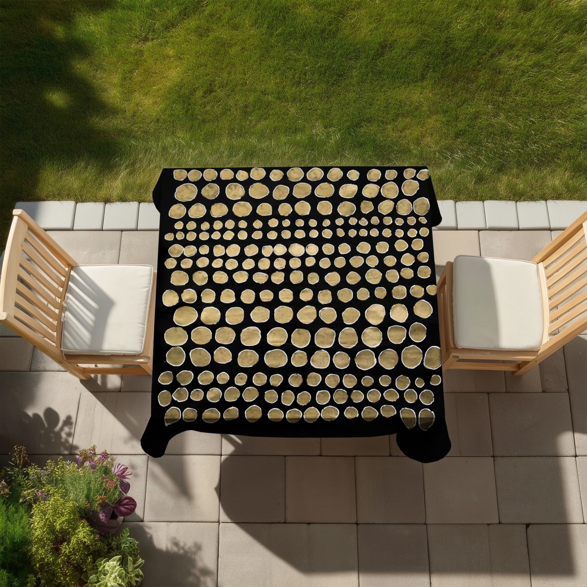 Picture of Begin Home Decor C1TC5858HM0RRB 58 x 58 in. Minimalist Dots on Gold Tablecloth - Indoor & Outdoor Home Decor